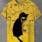 Men's Big Eyed Black Cat Graphic Print Casual T-Shirt