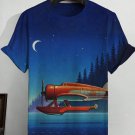 Men's Airplane Night Sky Landscape Art Print T-Shirt
