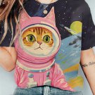 Women's Astronaut Cat Art Print Casual T-Shirt
