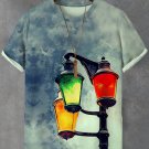 Men's Black Soul Freedom Street Lamp Oil Painting Print T-Shirt