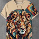 Men's Retro Colorful Lion Geometric Colorblock Print T-Shirt