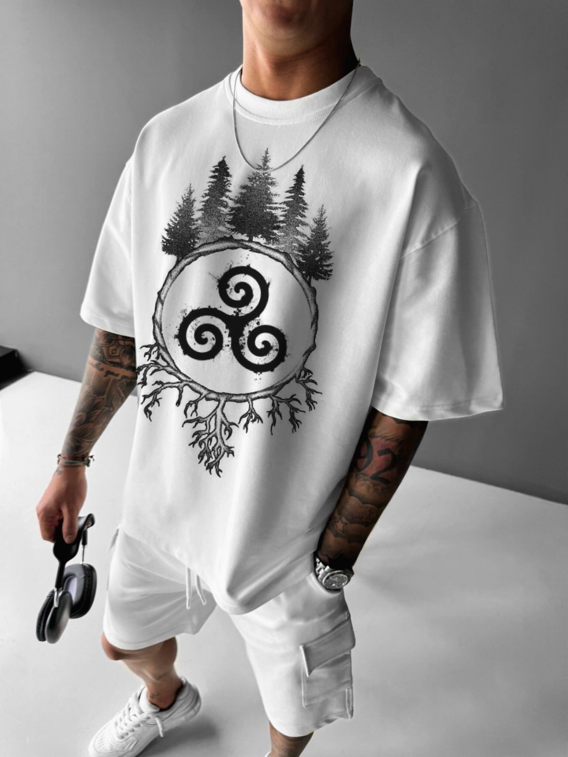 Men's Viking Ancient Celtic Triskelion Pattern Print Casual T-Shirt