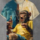 Men's Astonishing Drinking And Smoking Monkey Art Print T-Shirt