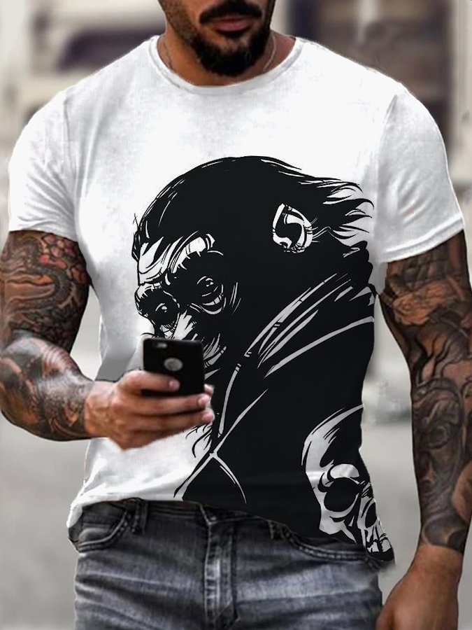 Men's Funny Monkeyface Art Graphic Print T-Shirt