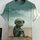 Men's UFO Alien Sitting In The Desert Art Print T-Shirt