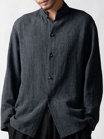 Men's Solid Color Long Sleeve Casual Linen Shirt