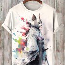 Men's Ink Painting Kimono Samurai Cat Art Print Casual T-Shirt