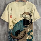 Men's Floral Otter Water Japanese Art Print Casual T-Shirt
