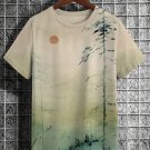 Men's Japanese Mountain Sunrise Painting Print Art T-Shirt