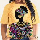 Women's Black Woman Colorful Flower Vintage Print Casual T-Shirt