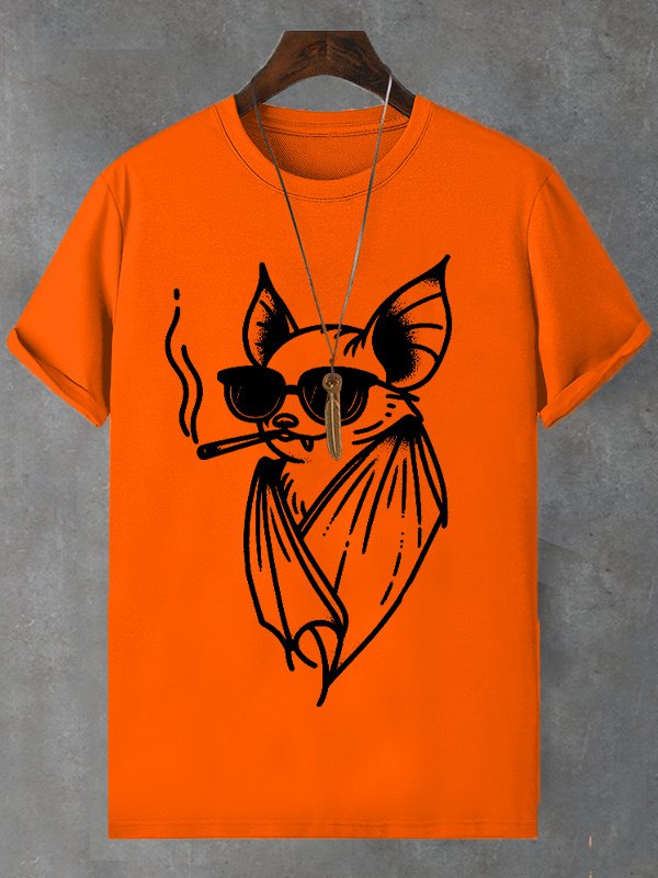 Men's Smoking Bat Fun Art Print Cotton Casual T-Shirt
