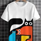Men's Color Block Abstract Cat Geometric Art Print T-Shirt