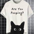 Men's Funny Black Cat Are You Pooping Graphic Print T-Shirt