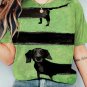 Women's Long Black Dog Crew Neck Print Casual T-Shirt