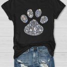 Women's Rhinestone Animal Dog Paw Print Casual T-Shirt