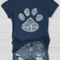 Women's Rhinestone Animal Dog Paw Print Casual T-Shirt