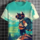 Men's Cat Climbing Mountain Outdoors Art Print Casual T-Shirt