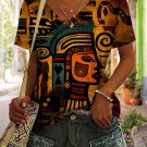 Women's African Pattern Traditional Print V Neck T-Shirt