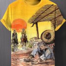 Men's Sunset Western Cowboy Riding Horse Illustration Print T-Shirt