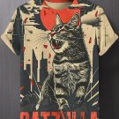 Men's Dark City Scenery Bloody Ferocious Cat Art Print T-Shirt