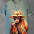 Men's Vintage Holiday Monkey Drinking Art Print T-Shirt