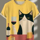 Men's Funny Swallowtail Cat Red Wine Color Block Art Print T-Shirt
