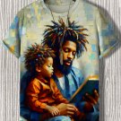 Men's Black Father And Son Oil Painting Art Print Casual T-Shirt