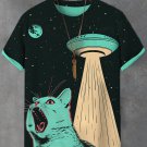 Men's Cat Sucked Away By UFO Future Art Print T-Shirt