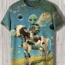 Men's Retro Aliens And Cow Science Fiction Art Print Casual T-Shirt