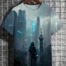 Men's Skyscraper Crowd Futuristic City Print Casual Short Sleeve T-Shirt