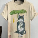 Men's Cat Holding Lotus Leaf Umbrella Japanese Art Print T-Shirt
