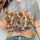 Women's Happy Running Puppies Art Print Casual T-Shirt