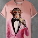 Men's Fun Tuxedo Monkey Gentleman Champagne Print T-Shirt