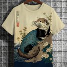 Men's Floral Otter Water Japanese Art Print Casual Short Sleeve T-Shirt