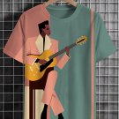 Men's Retro Black Guitar Music Art Print Casual T-Shirt