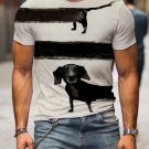 Men's Black Dull Dachshund Print Casual Short Sleeve T-Shirt