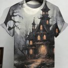 Men's Horror Halloween Haunted House Art Print T-Shirt