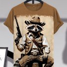 Men's Cowboy Raccoon Art Print Casual T-Shirt