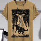Men's Retro Cat Taken Away By UFO Art Print Cotton Casual T-Shirt