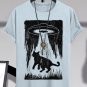 Men's Retro Cat Taken Away By UFO Art Print Cotton Casual T-Shirt