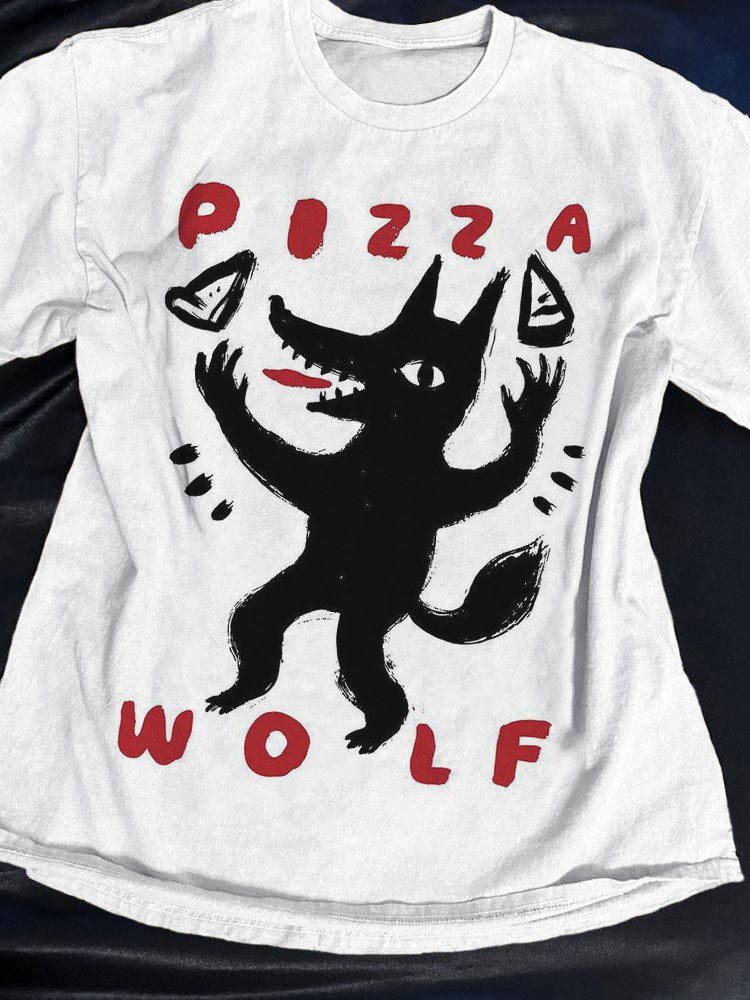 Men's Pizza Wolf Graphic Print Cotton Casual T-Shirt
