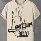 Men's Retro Abstract Jazz Music Graphic Print Cotton Casual T-Shirt