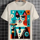 Men's Cat Smoking Cigar Art Print Cotton Casual T-Shirt