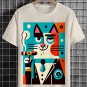 Men's Cat Smoking Cigar Art Print Cotton Casual T-Shirt