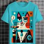 Men's Cat Smoking Cigar Art Print Cotton Casual T-Shirt