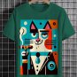 Men's Cat Smoking Cigar Art Print Cotton Casual T-Shirt