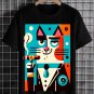 Men's Cat Smoking Cigar Art Print Cotton Casual T-Shirt