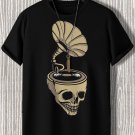 Men's Halloween Skull Phonograph Graphic Print Cotton Casual T-Shirt