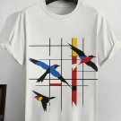 Men's Mondrian Style Flying Birds Art Print Cotton Casual T-Shirt