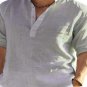 Men's Casual Half Button Long Sleeve Roll Tab Linen Shirt